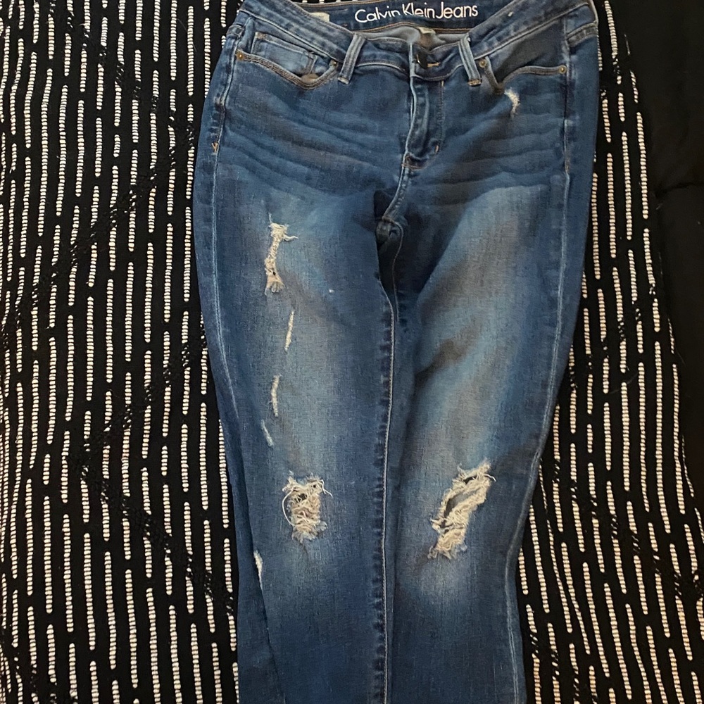 Calvin Klein Women's Distressed Skinny Jeans - Blue